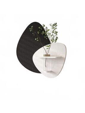 3D Textured Black and White Wall Art with Vase and Shelf